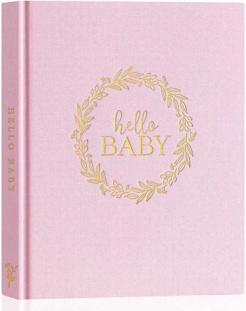 Lanpn Hello Baby Memory Book for Boy Girl - Linen Cover Baby Book Memories Keepsake for New Parents - Newborn Baby First 5 Year Journal Scrapbook Photo Album Baby Milestone Book (Pink, 154 Pages) - Image 1
